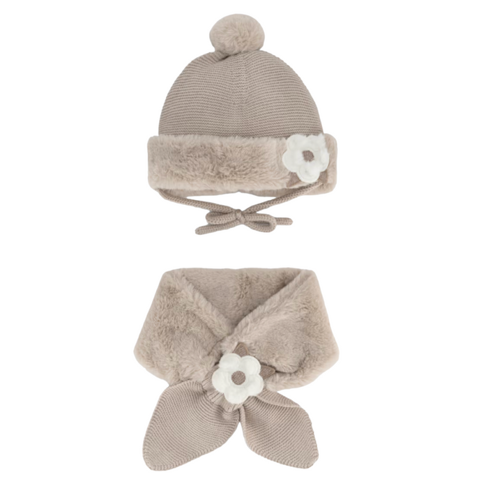 Mayoral - Faux fur hat & scarf set Beige