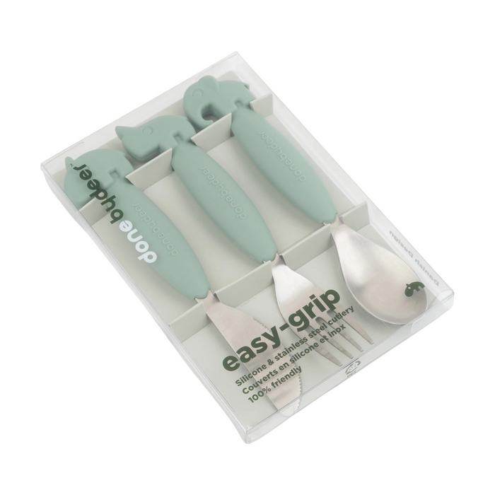 Done by Deer - Easy-grip cutlery set Deer friends Green
