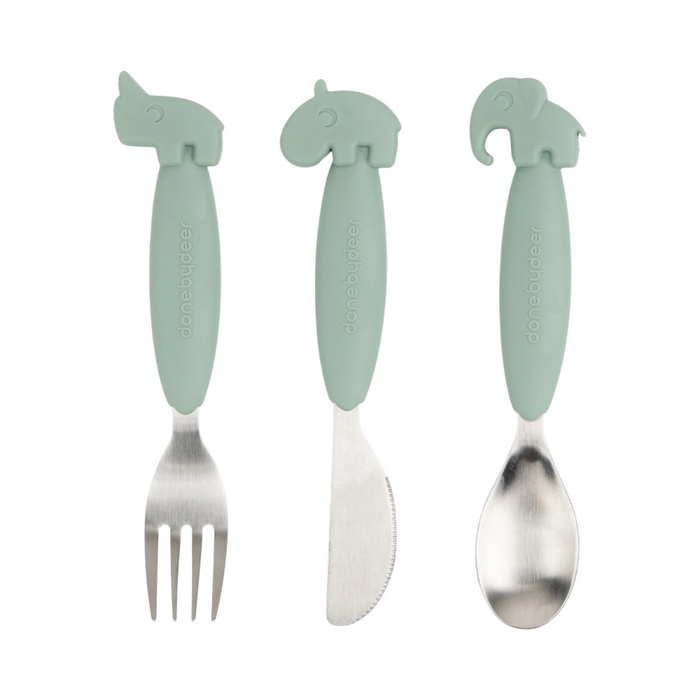 Done by Deer - Easy-grip cutlery set Deer friends Green