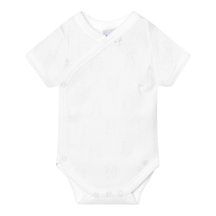 Babidu - Body korte mouwen met overslag - Wit met beertjes