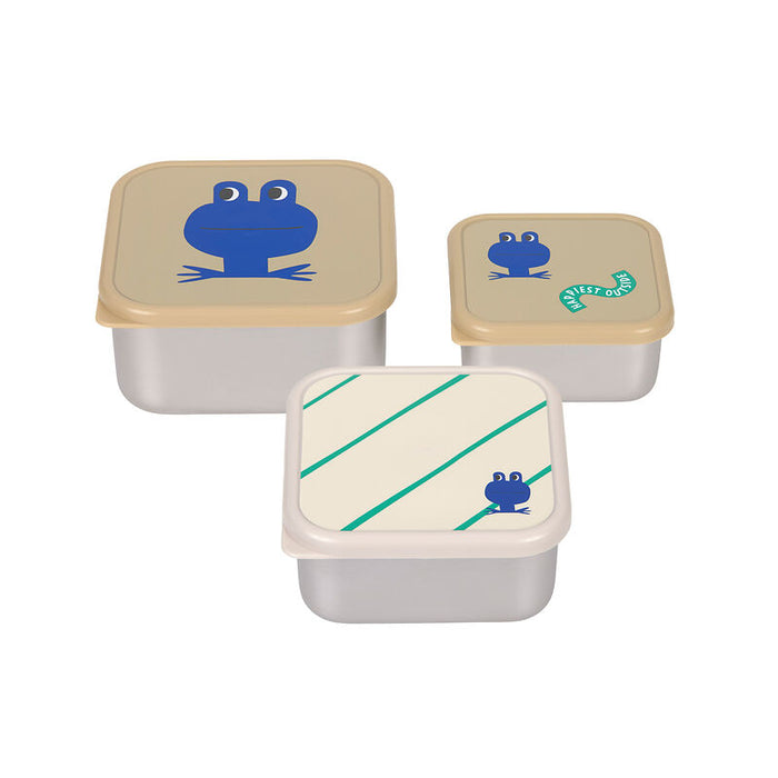 Lassig - Snackbox Stainless Steel 3 pcs Happy Trails Frog