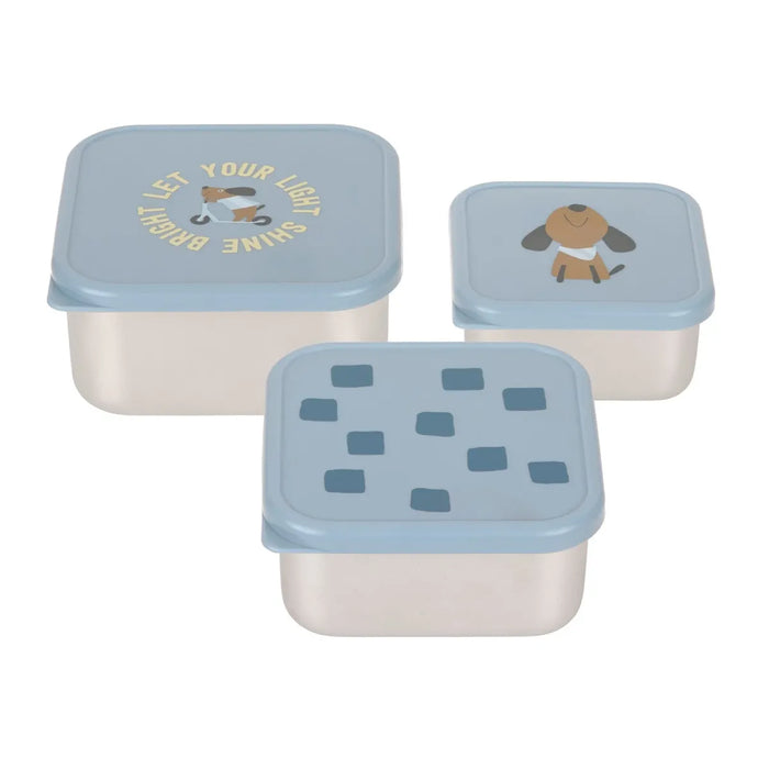 Lassig - Snackbox Stainless Steel 3 pcs Pattern Party Blue