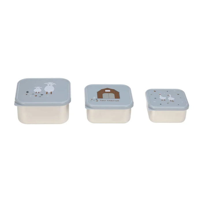 Lassig - Snackbox Stainless Steel 3 pcs Tiny Farmer Blue