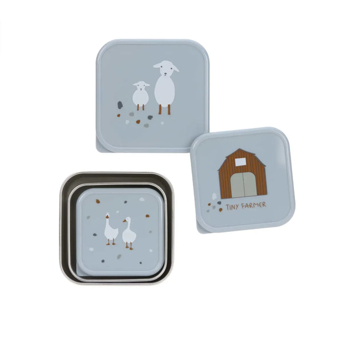 Lassig - Snackbox Stainless Steel 3 pcs Tiny Farmer Blue