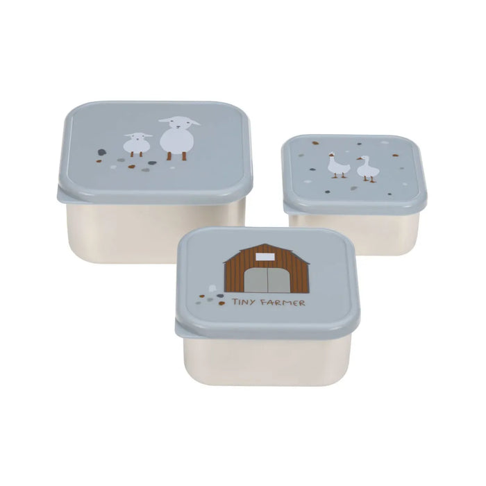 Lassig - Snackbox Stainless Steel 3 pcs Tiny Farmer Blue