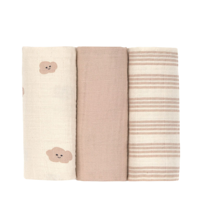 Lassig - Swaddle & Burp Blanket M 3 pcs Tiny Team mushroom (60 x 60 cm)