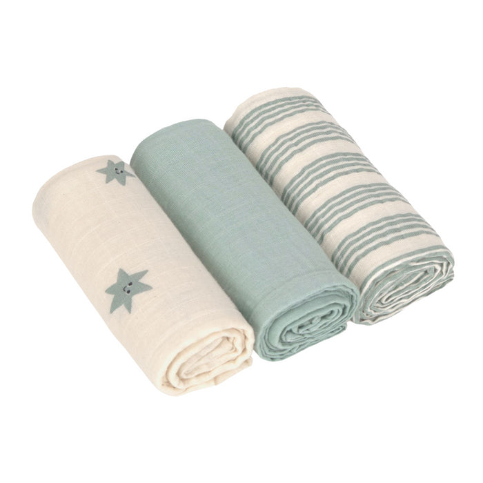 Lassig - Swaddle & Burp Blanket M 3 pcs Tiny team Granite green (60 x 60 cm)