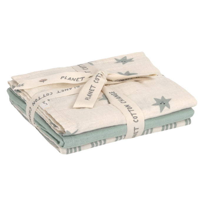 Lassig - Swaddle & Burp Blanket M 3 pcs Tiny team Granite green (60 x 60 cm)