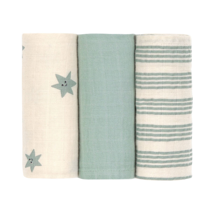 Lassig - Swaddle & Burp Blanket M 3 pcs Tiny team Granite green (60 x 60 cm)
