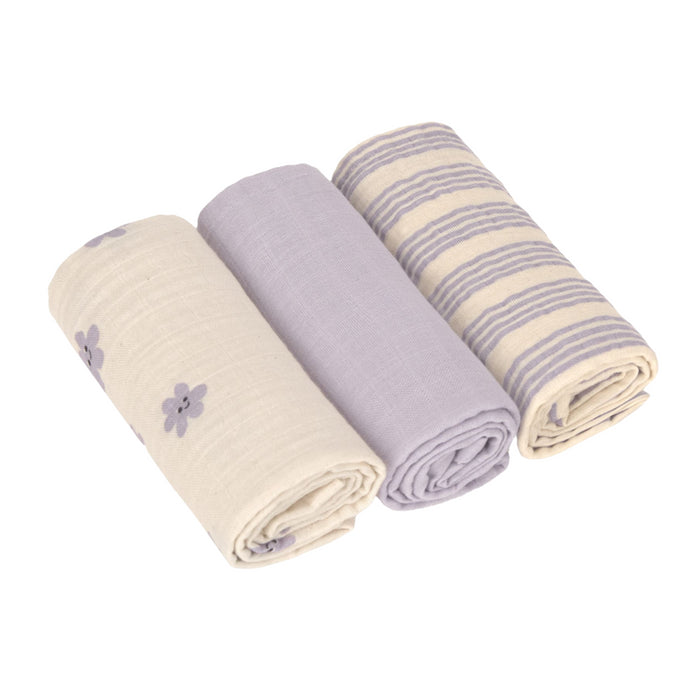 Lassig - Swaddle & Burp Blanket M 3 pcs Tiny team Pastel lilac(60 x 60 cm)