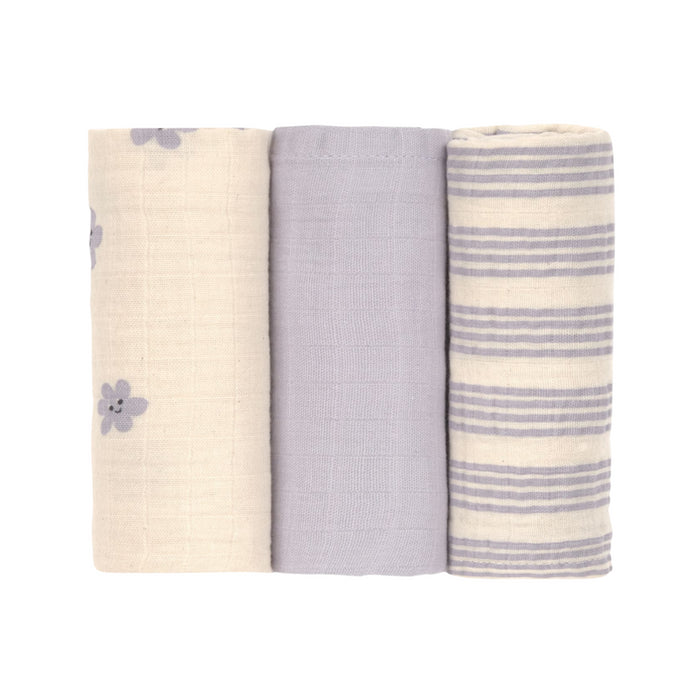 Lassig - Swaddle & Burp Blanket M 3 pcs Tiny team Pastel lilac(60 x 60 cm)
