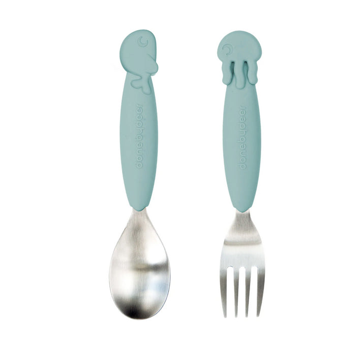 Done by Deer - YummyPlus spoon & fork set. Sea friends. Blue