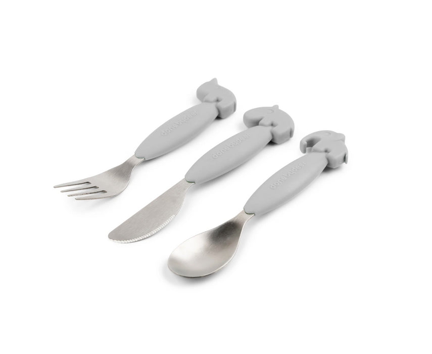 Done by Deer - YummyPlus, Easy grip cutlery set, grey