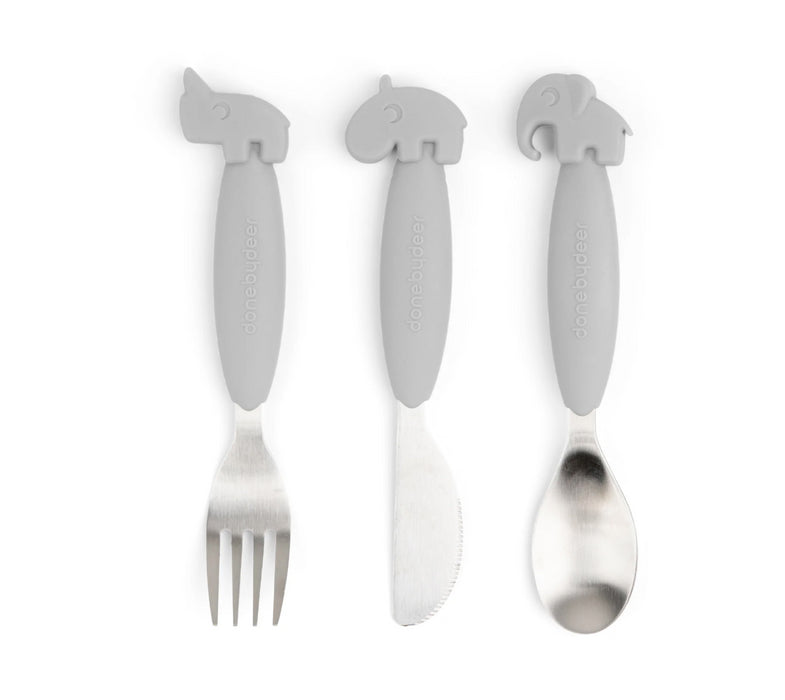 Done by Deer - YummyPlus, Easy grip cutlery set, grey