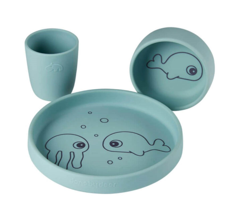 Done by Deer - Silicone dinner set. Sea friends. Blue