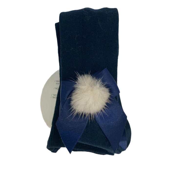 Meia Pata - Broekkousen - Collants donkerblauw met strik en pompom