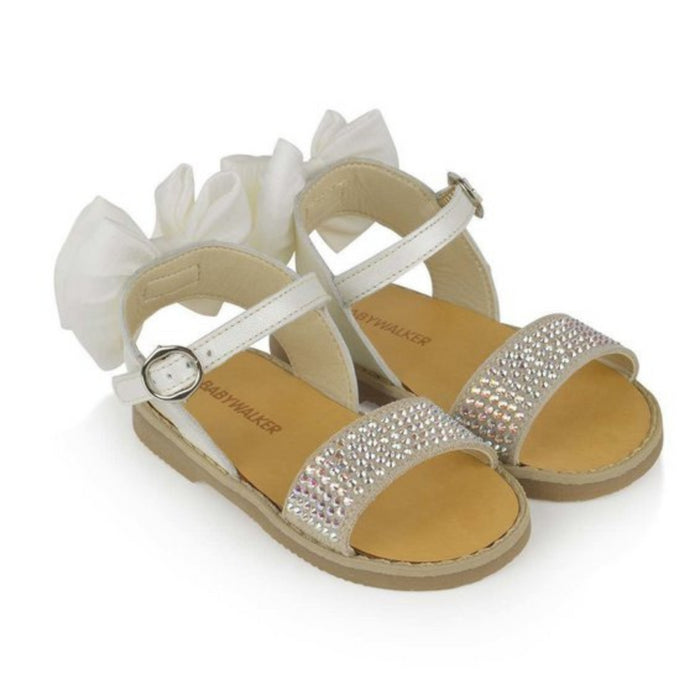 Babywalker - Sandaal in beige met strik en swarovski