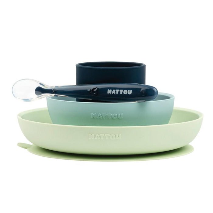 Nattou - SILICON - Eetset 4pcs groen/blauw