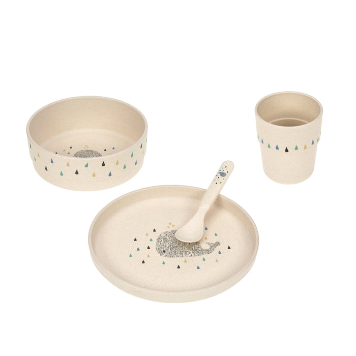 Lassig - Dish Set PP/Cellulose Little Water Whale nature (Plate, Bowl, Mug, Spoon)
