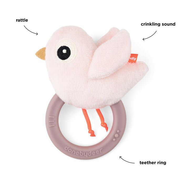 Done by Deer - Sensory rattle w/teether Birdee Powder