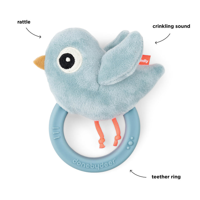 Done by Deer - Sensory rattle w/teether Birdee Blue