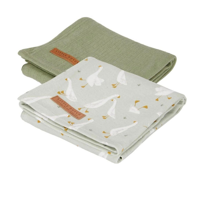 Little Dutch  - Swaddle doeken 70 x 70 Little Goose / Pure Olive