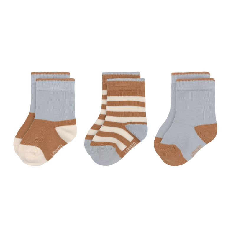 Lassig - Socks GOTS 3 pcs. assorted light blue/ caramel