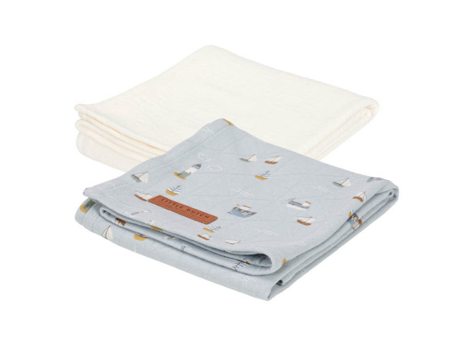 Little Dutch  - Swaddle doeken 70 x 70 Sailors Bay Blue/Pure Soft White