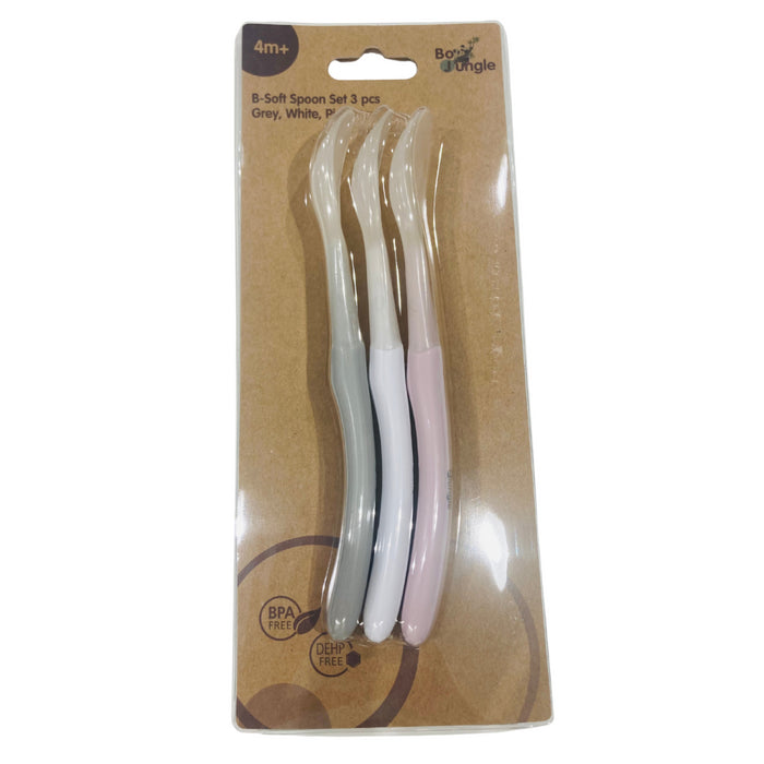 Bo Jungle - B-Soft Spoon Set 3 pcs (Grey - White  - Pink)