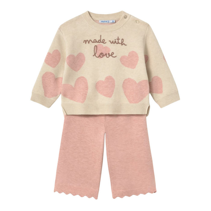 Mayoral - Set van broek en trui met hartjes - Pastelroze