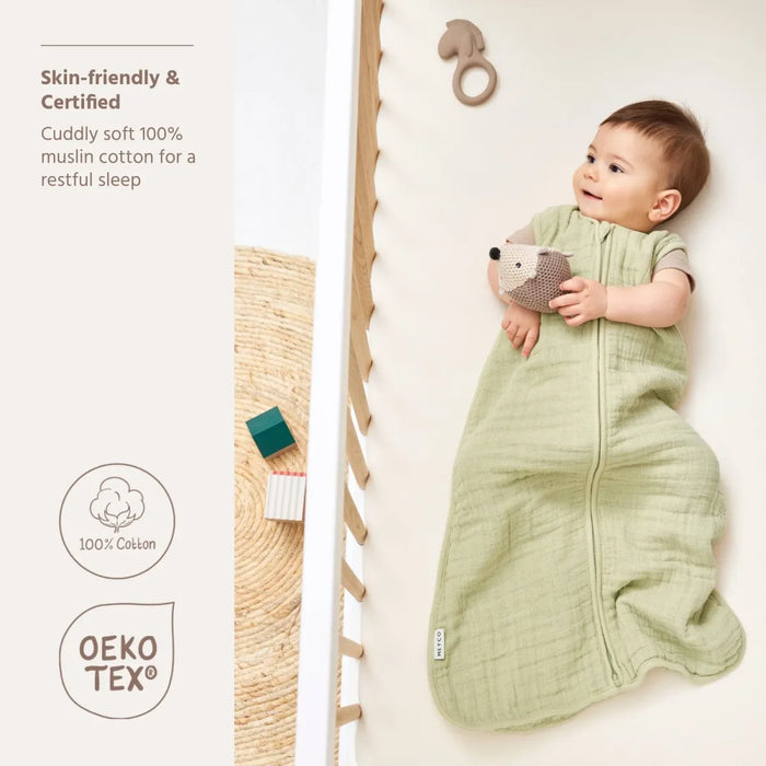 Meyco - Zomerslaapzak ongevoerd pre-washed hydrofiel 90 cm- Soft Olive (TOG 0.5)