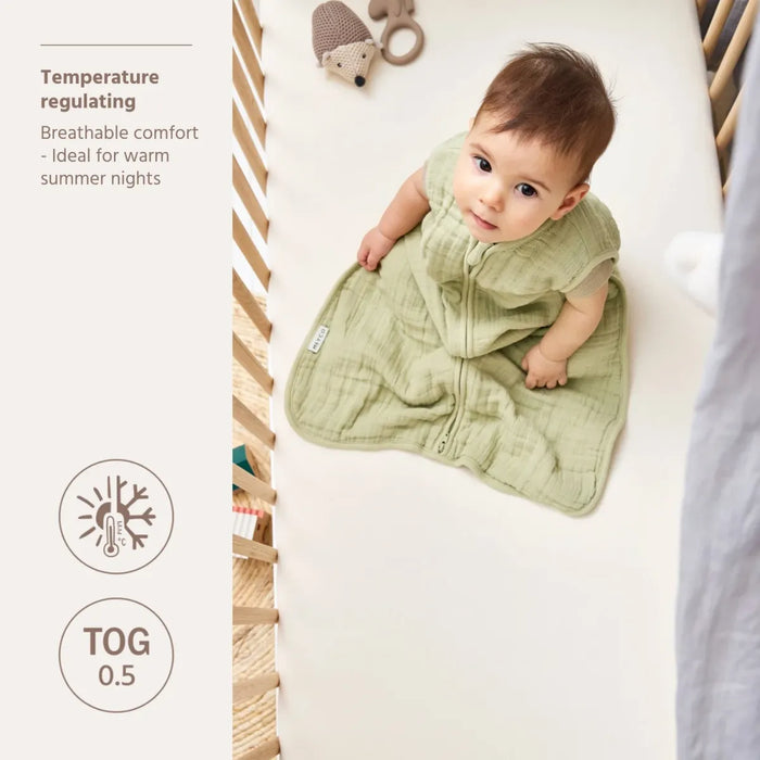 Meyco - Zomerslaapzak ongevoerd pre-washed hydrofiel 90 cm- Soft Olive (TOG 0.5)