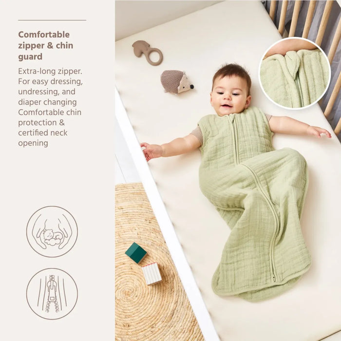 Meyco - Zomerslaapzak ongevoerd pre-washed hydrofiel 110 cm- Soft Olive (TOG 0.5)