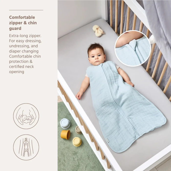 Meyco - Zomerslaapzak ongevoerd pre-washed hydrofiel 90 cm- Grey Blue (TOG 0.5)