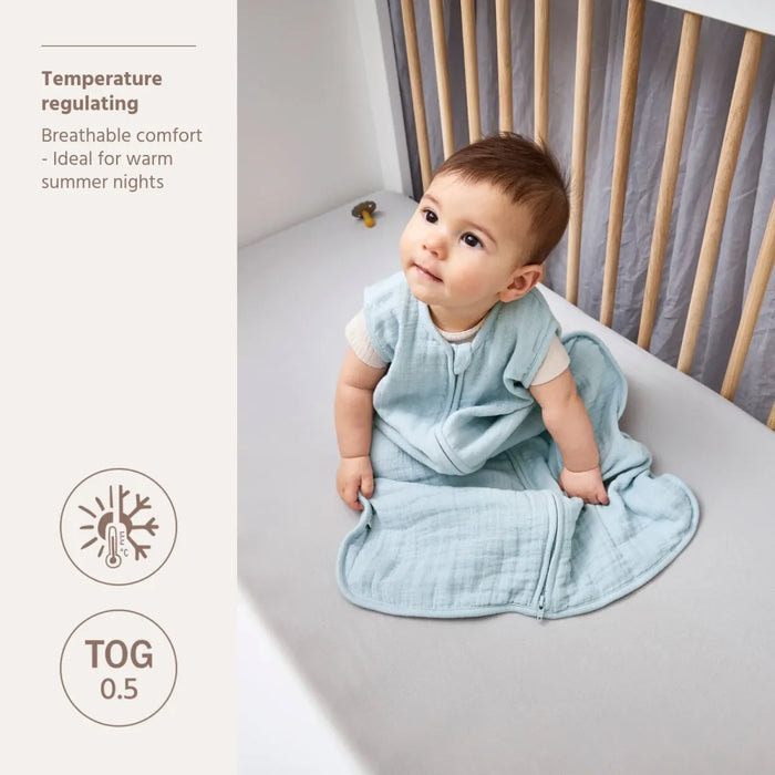 Meyco - Zomerslaapzak ongevoerd pre-washed hydrofiel 110 cm- Grey Blue (TOG 0.5)
