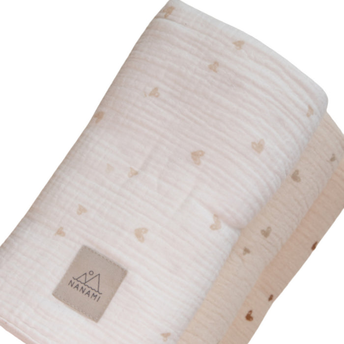 Nanami - Luierdoek 60 x 60 cm - Hearts off-white - beige