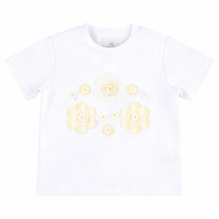 Natini - T-shirt flower jade wit met gele bloemetjes