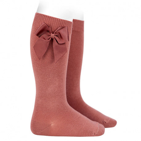 Condor - Cotton knee socks with side grosgrain bow - Terracotta