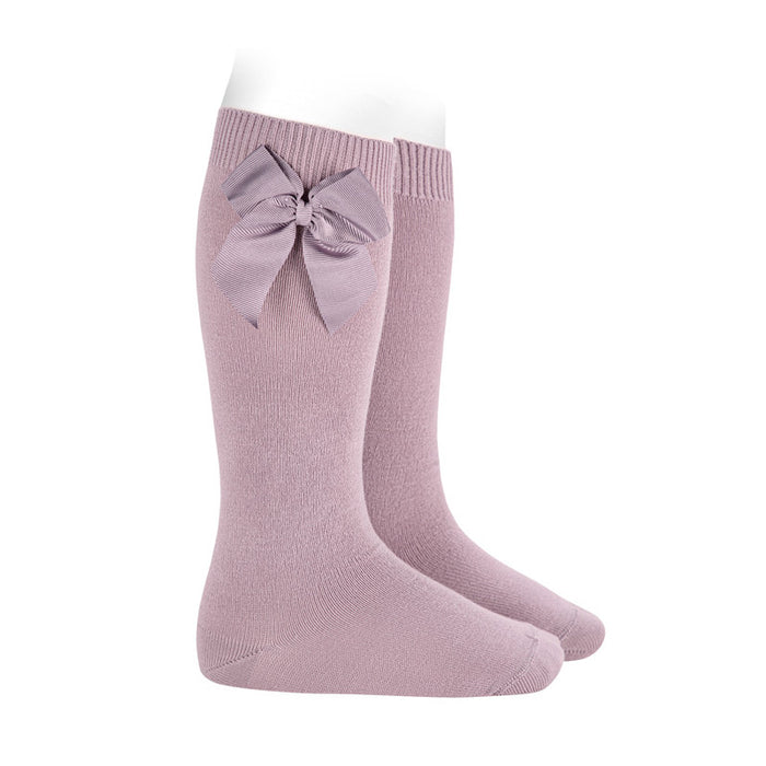 Condor - Cotton knee socks with side grosgrain bow - Paars