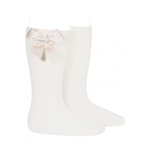 Condor - Cotton knee socks with side grosgrain bow - Cream
