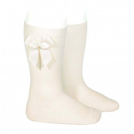 Condor - Cotton knee socks with side grosgrain bow - Beige