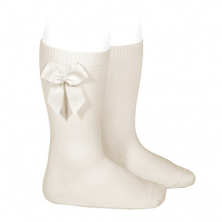 Condor - Cotton knee socks with side grosgrain bow - Linen