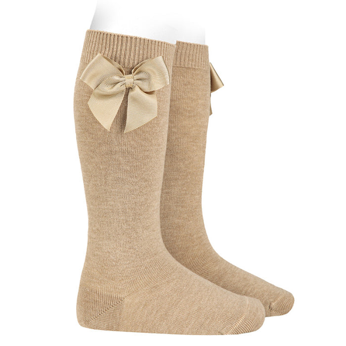 Condor - Cotton knee socks with side grosgrain bow - Nougat