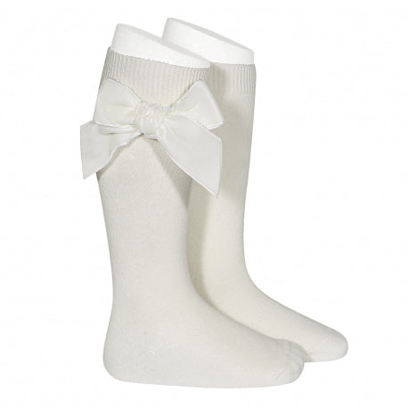 Condor - Cotton knee socks with side velvet bow - Beige
