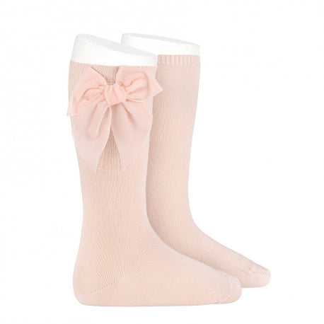 Condor - Cotton knee socks with side velvet bow - Nude