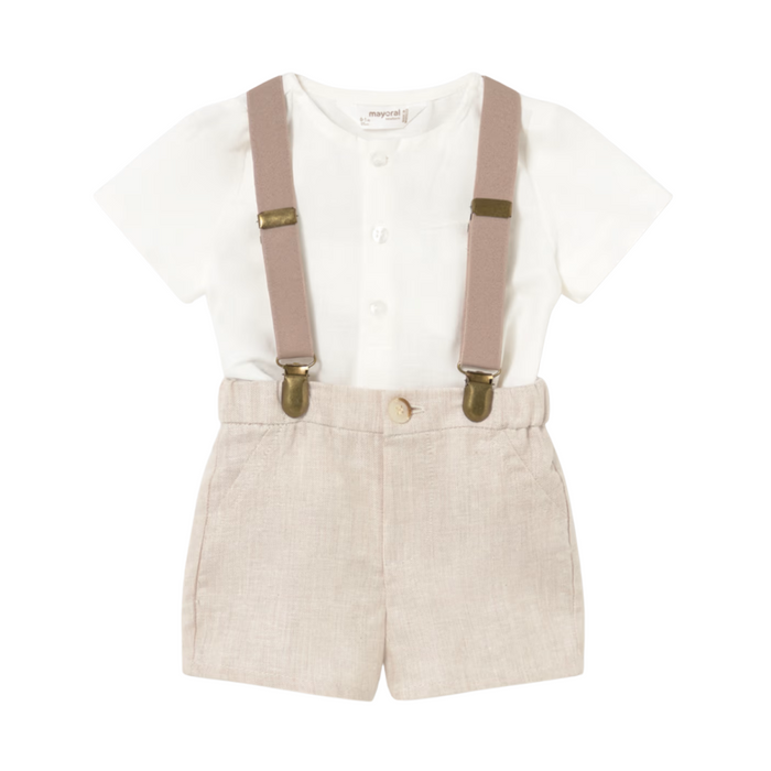 Mayoral - Linnen short set met t-shirt - Beige