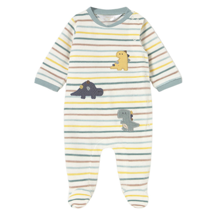 Mayoral - Striped velour onesie Ice
