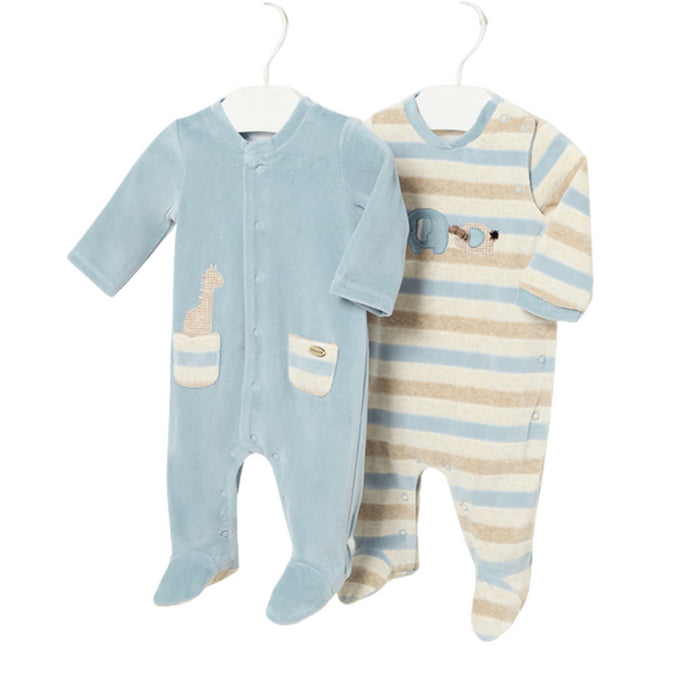 Mayoral - 2 Pcs velour onesie - Polar blue