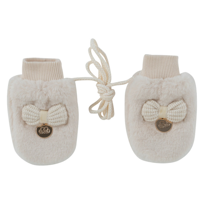 Natini - Mittens fur bow cream