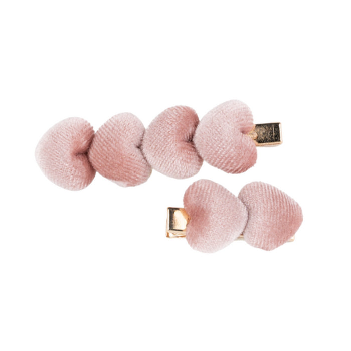Busy Lizzie - Hair Clips - Velvet Hearts - Light pink